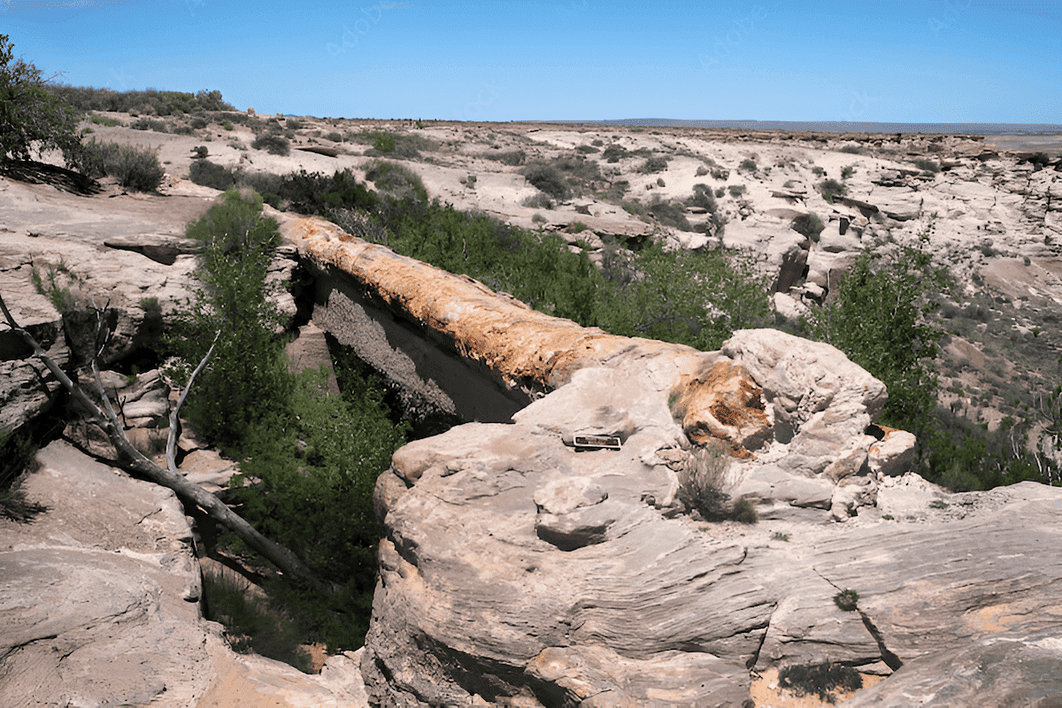 magnificent stone arch spans a small gully and is made entirely of petrified wood