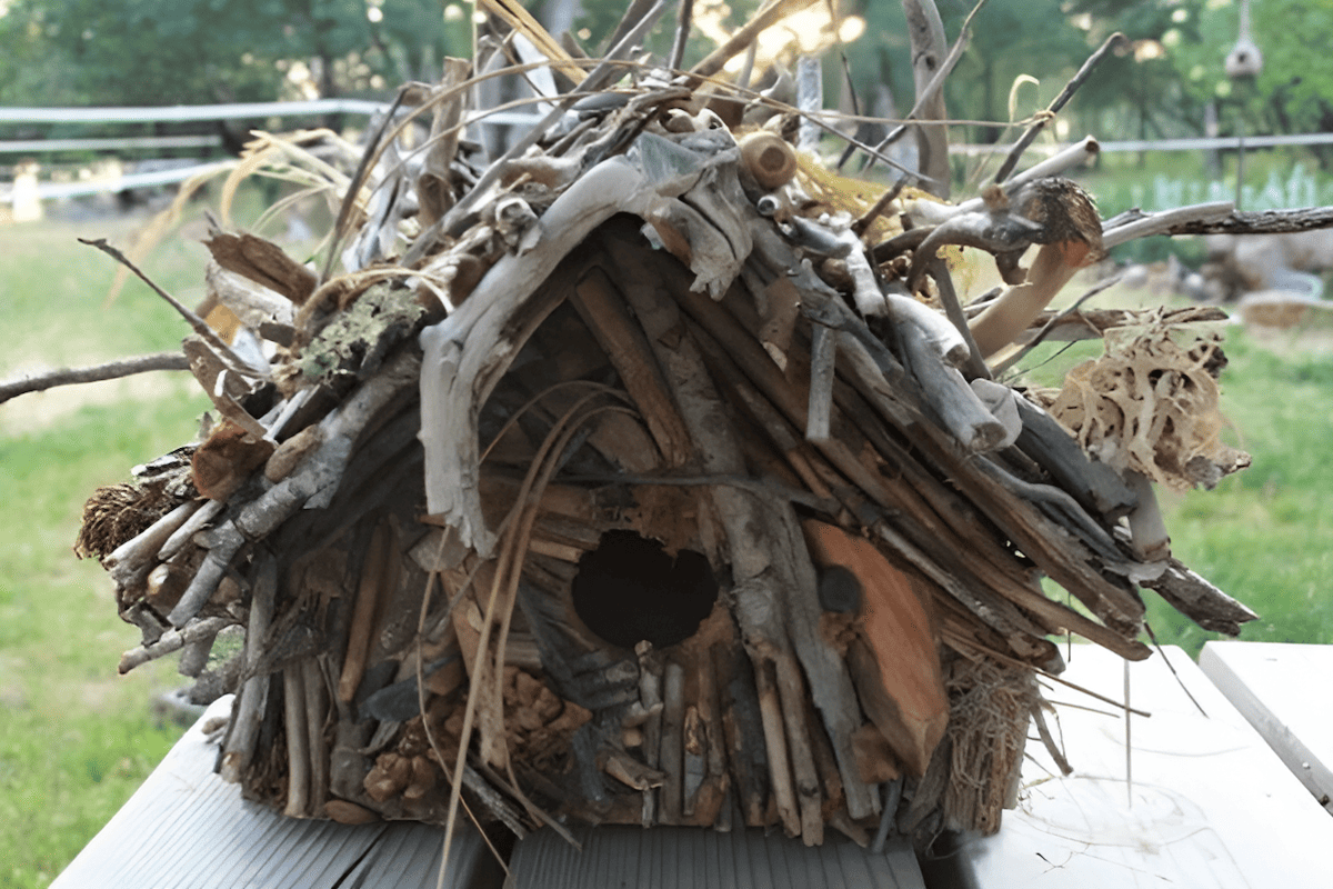 birdhouse made from paper birch twigs, bark and branches