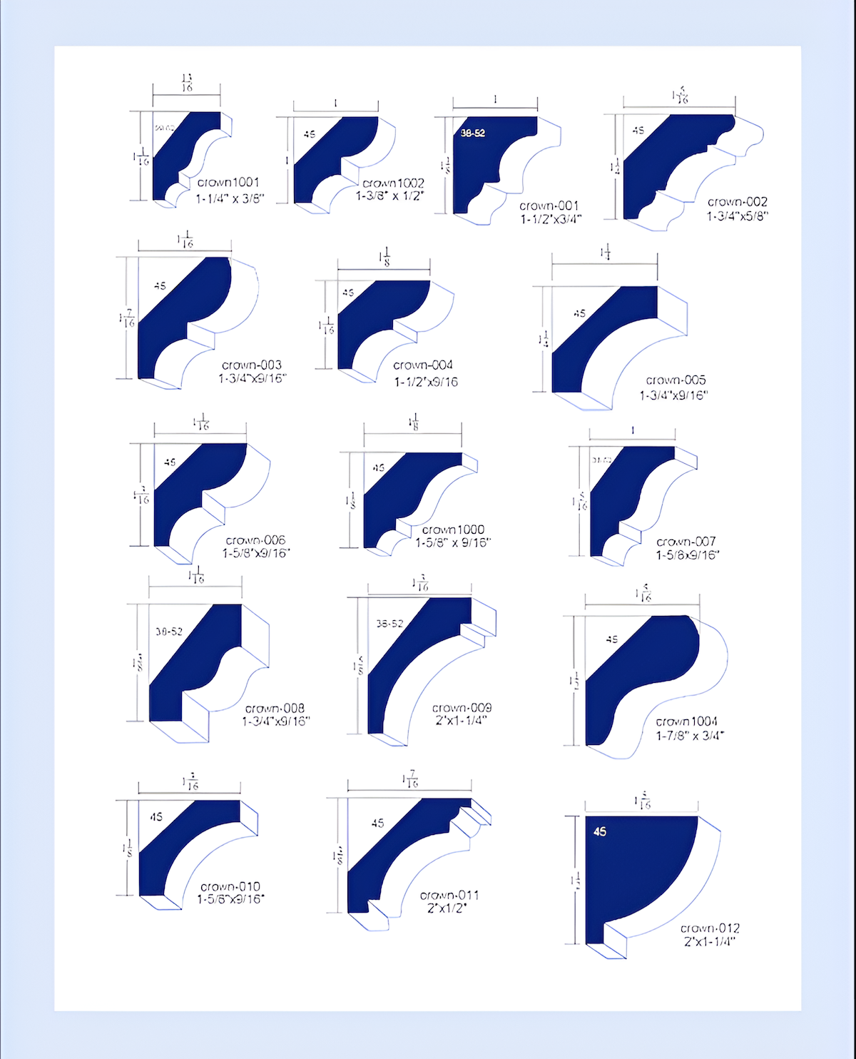 diiferent styles and shapes of wall to ceiling crown mouldings