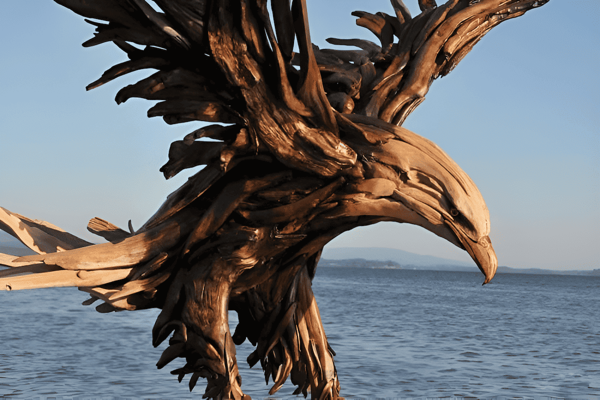 carving a driftwood eagle