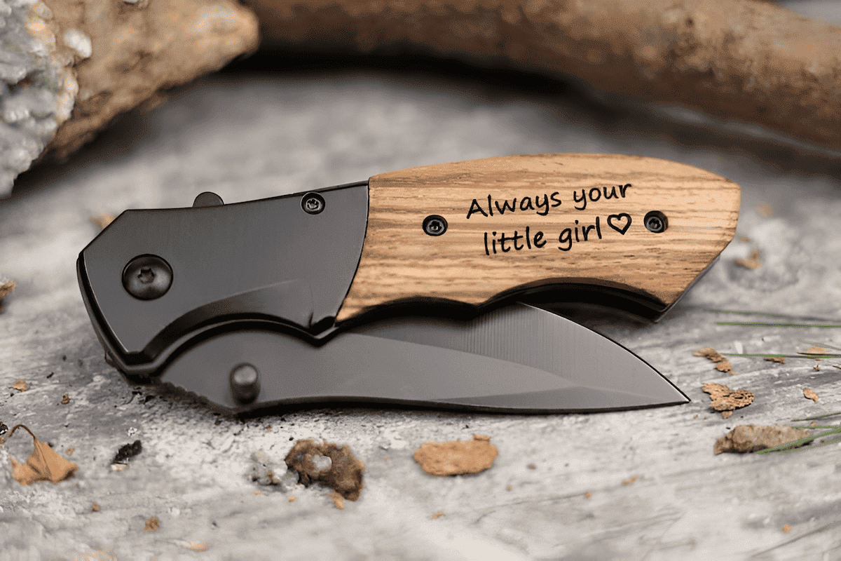 engraved wood knife handle