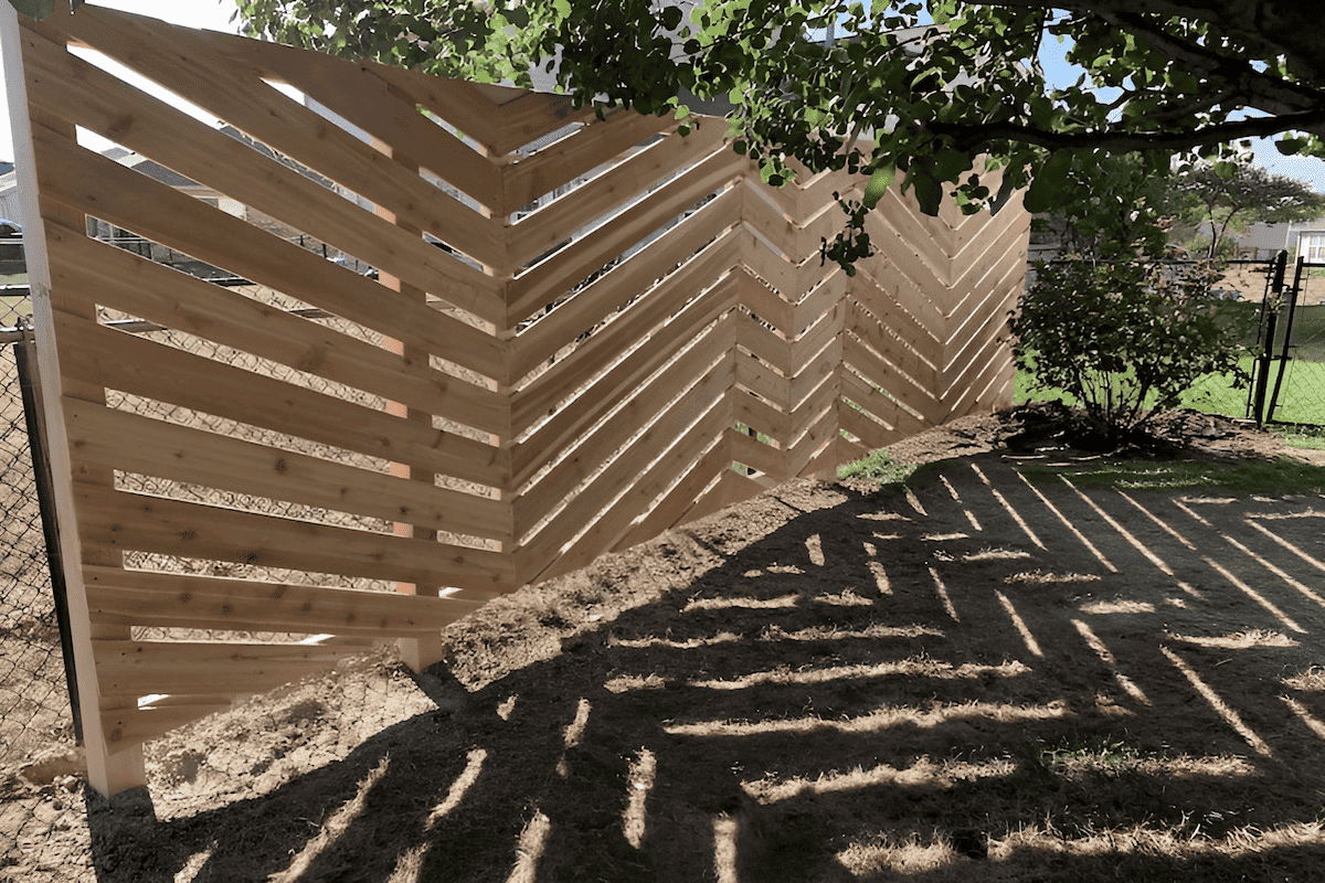 backyard herringbone wood lattice