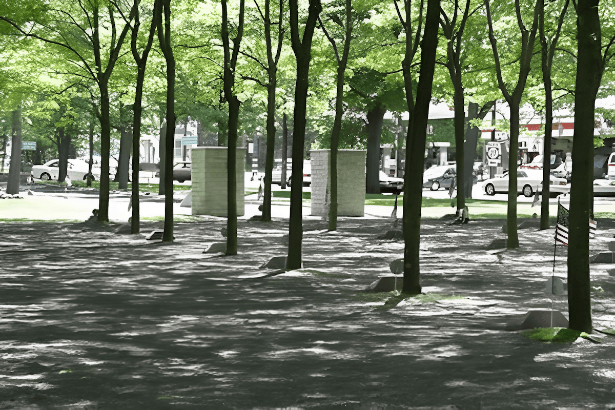 a communal space created by a grove of memorial trees