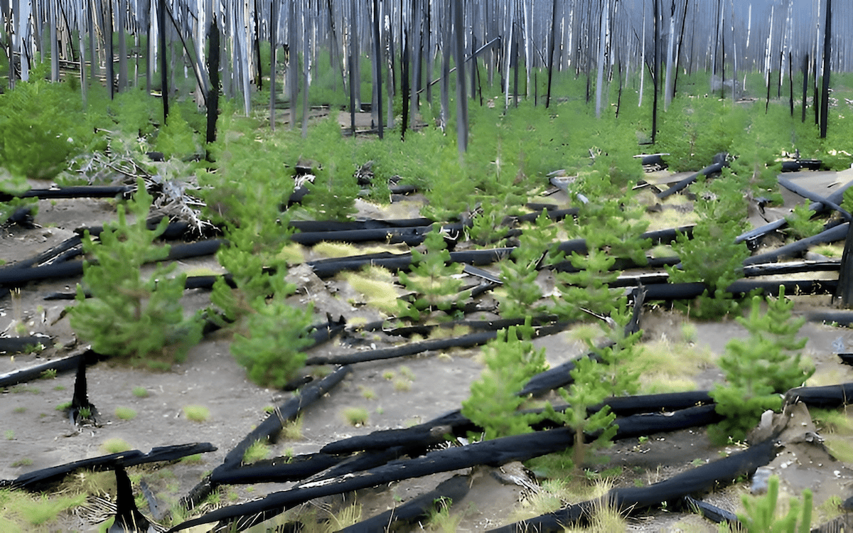 new trees sprouting up in a few short years after a wildfire