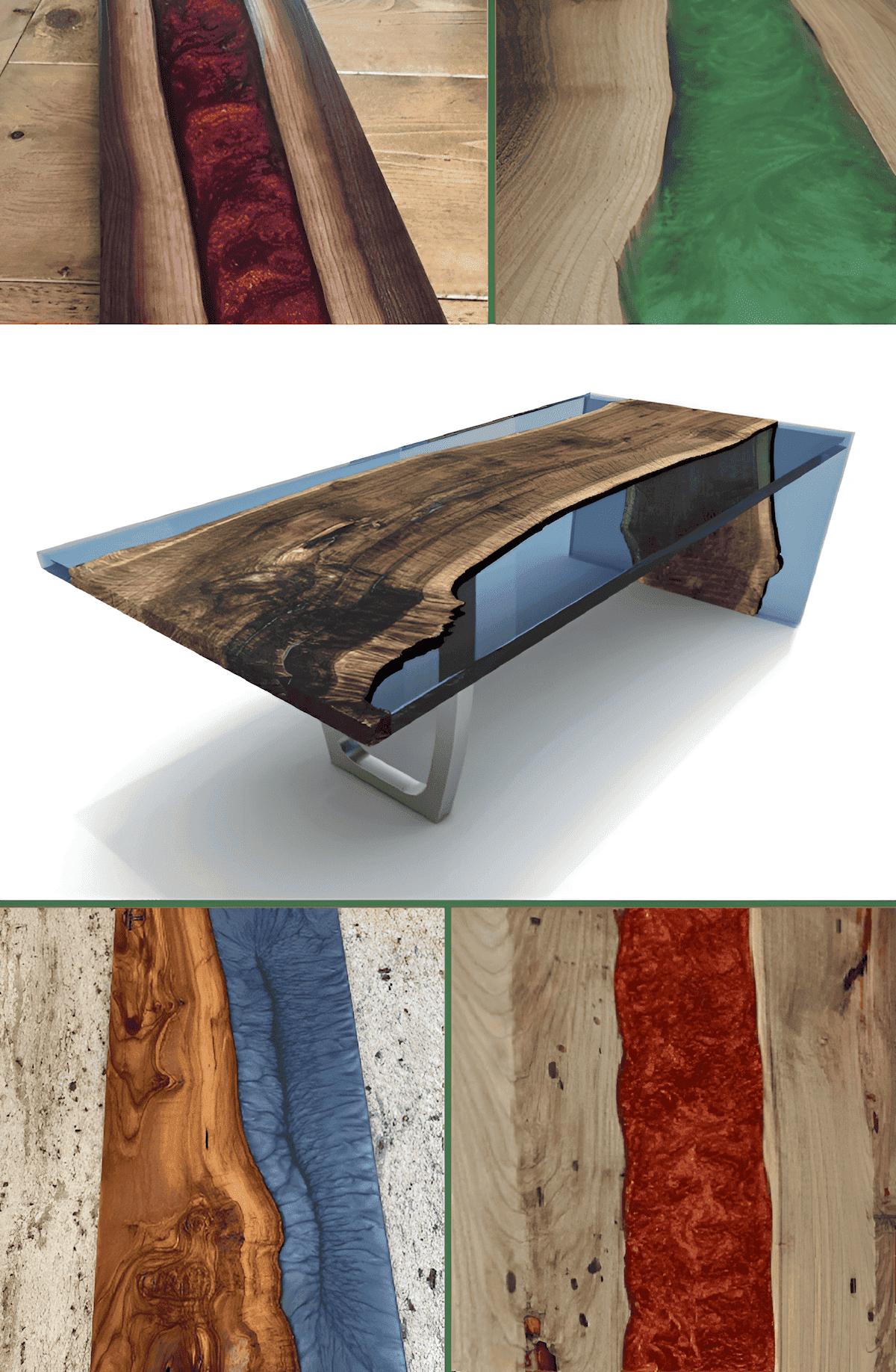 examples of colored polymer inserts in wood table