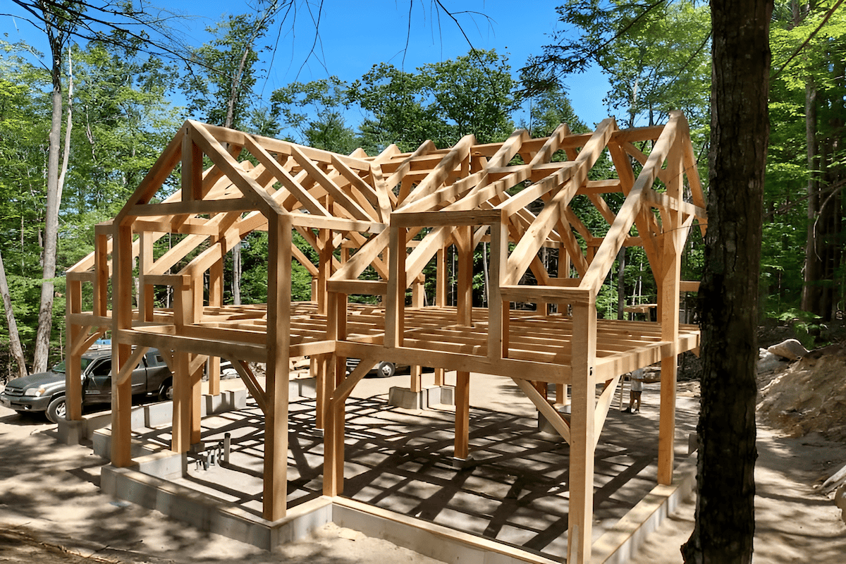 wood frame timber frame house ready for cadding