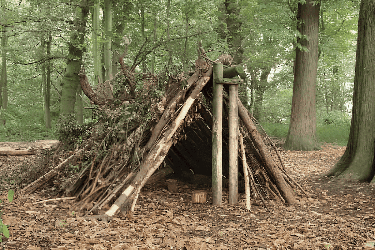 a survival a frame shelter in the forest