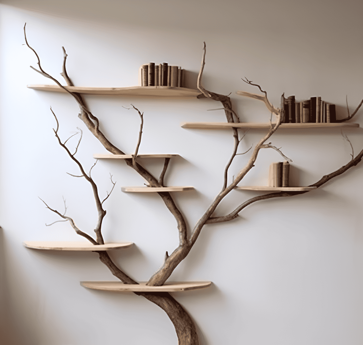 shelves made from tree branches