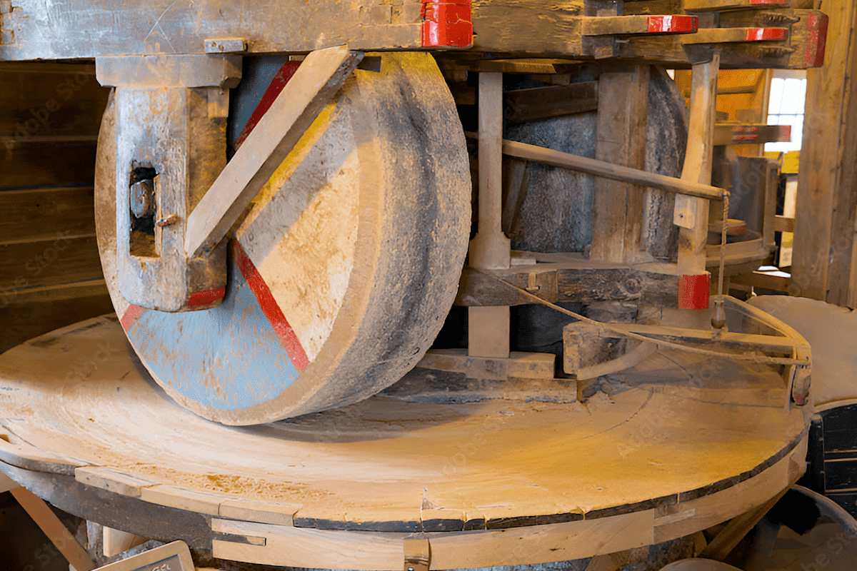 a grinding stone for grain used in a wood windmill